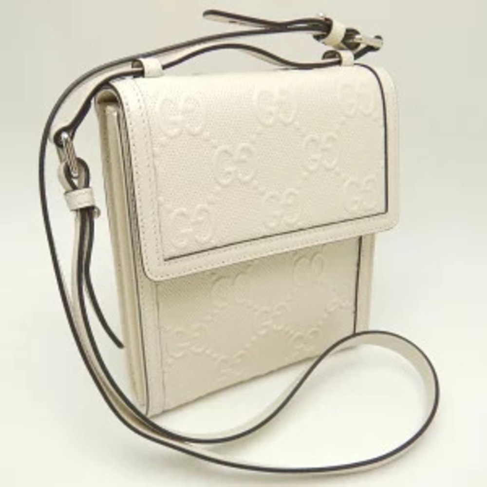 Gucci GG White Leather Bag Embossed Ivory Messenger